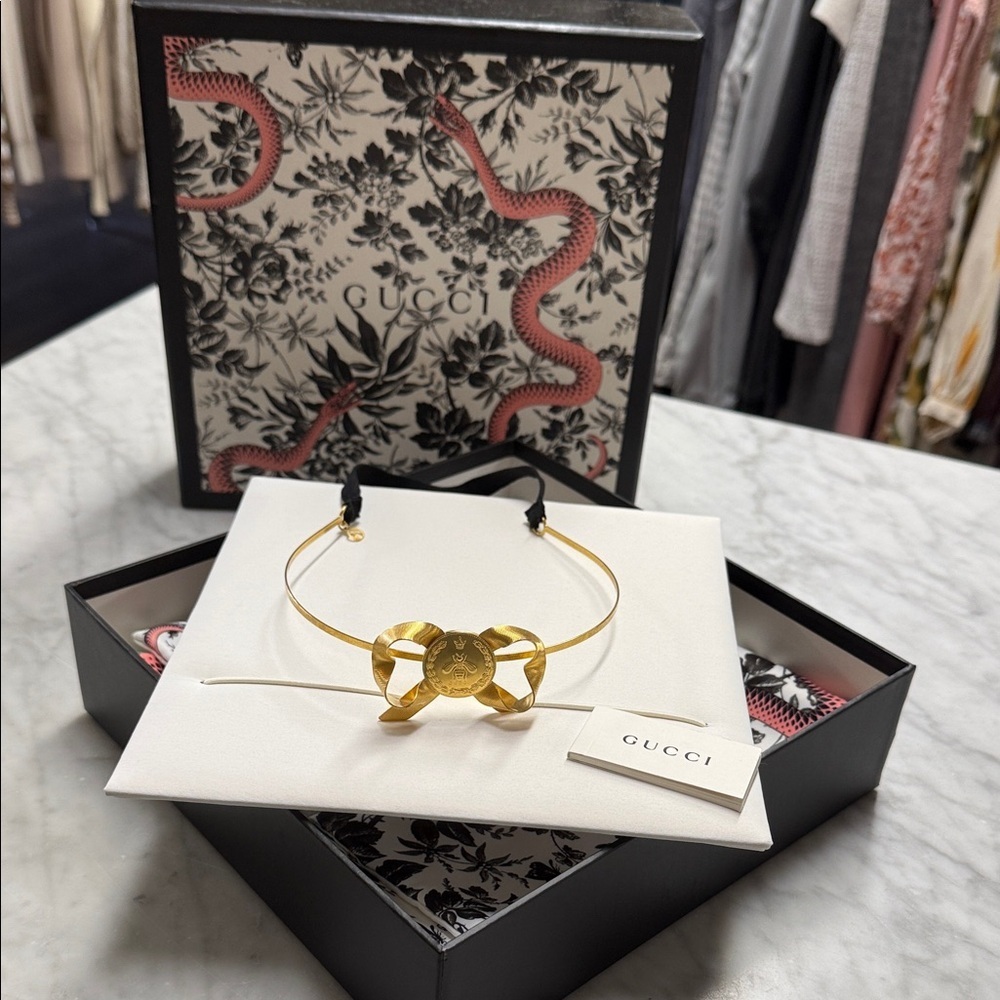 Gucci Gold Coin and Bow Headband in Sleeper Bag and Gift Box